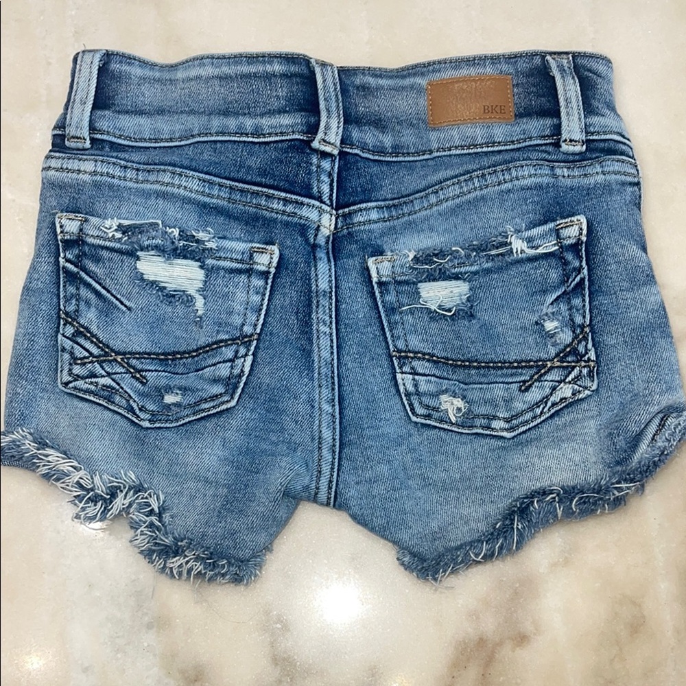 BKE Blue Distressed Denim Shorts Frayed Hem - Picture 3 of 3